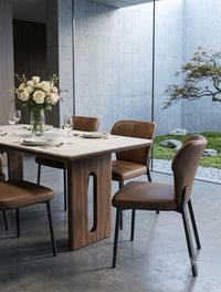 DecorMama Modern Walnut Dining Table with Chairs – room setting