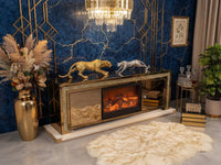 DecorMama Mirrored TV Unit with Built-In Electric Fireplace – room setting