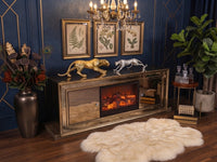 DecorMama Mirrored TV Unit with Built-In Electric Fireplace – room setting