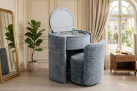 DecorMama Round Vanity & Stool Set – Flip-Top Mirror – Grey – room setting