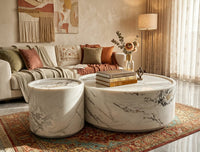 DecorMama Modern Luxury White Marble Round Nesting Coffee Table – room setting