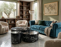 DecorMama Black Marble Round Nesting Coffee Table Set – room setting