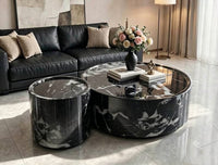 DecorMama Black Marble Round Nesting Coffee Table Set – room setting