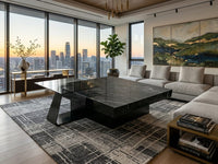 DecorMama Black Marble Coffee Table with Angled Glass Accent – room setting