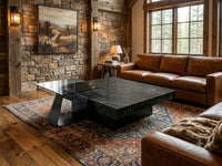 DecorMama Black Marble Coffee Table with Angled Glass Accent – room setting