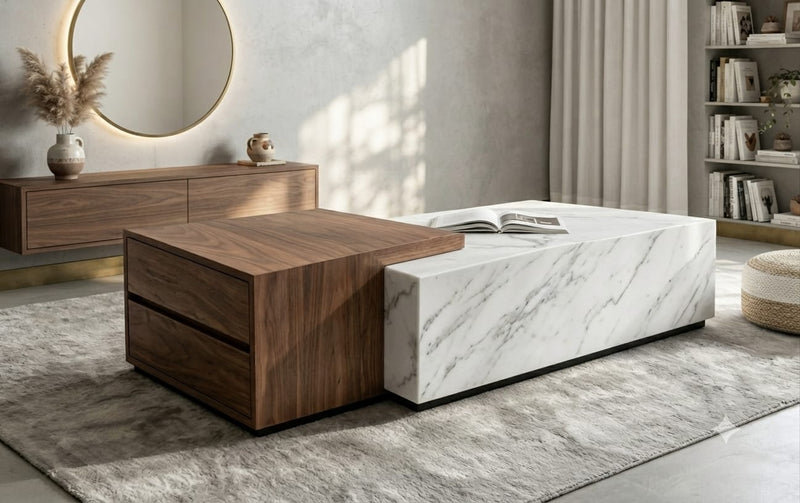 DecorMama Modern Two-Tone Coffee Table with Drawer Storage – room setting