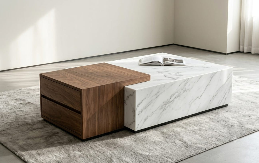 DecorMama Modern Two-Tone Coffee Table with Drawer Storage – room setting