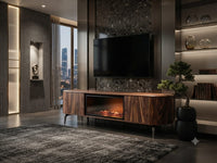 DecorMama Modern TV Stand with Built-In Electric Fireplace – room setting