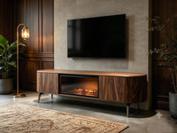 DecorMama Modern TV Stand with Built-In Electric Fireplace – room setting