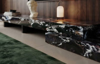 DecorMama Modern Black Marble Floating-Style TV Stand – room setting