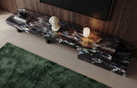 DecorMama Modern Black Marble Floating-Style TV Stand – room setting