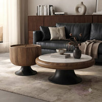 DecorMama Modern Wood Round Side Table and Coffee Table Set – room setting