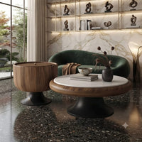 DecorMama Modern Wood Round Side Table and Coffee Table Set – room setting