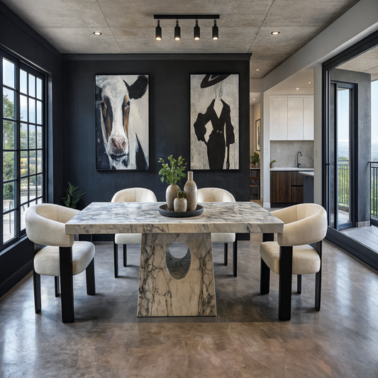 DecorMama Terrace Sintered Stone Dining Table with 6 Chairs