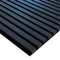 DecorMama Acoustic Slat Panel, close-up of black acoustic slats on felt backing