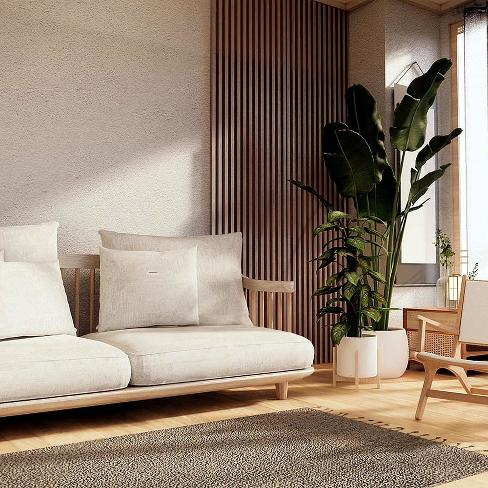 DecorMama Espresso Fluted Wall Panels, espresso fluted wall panels in a living room