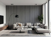 DecorMama Impact Slat Wall Panel, slat wall panels in a grey living room