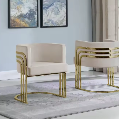 DecorMama Luxury Velvet Accent Chair – Stainless Steel Frame | Beige
