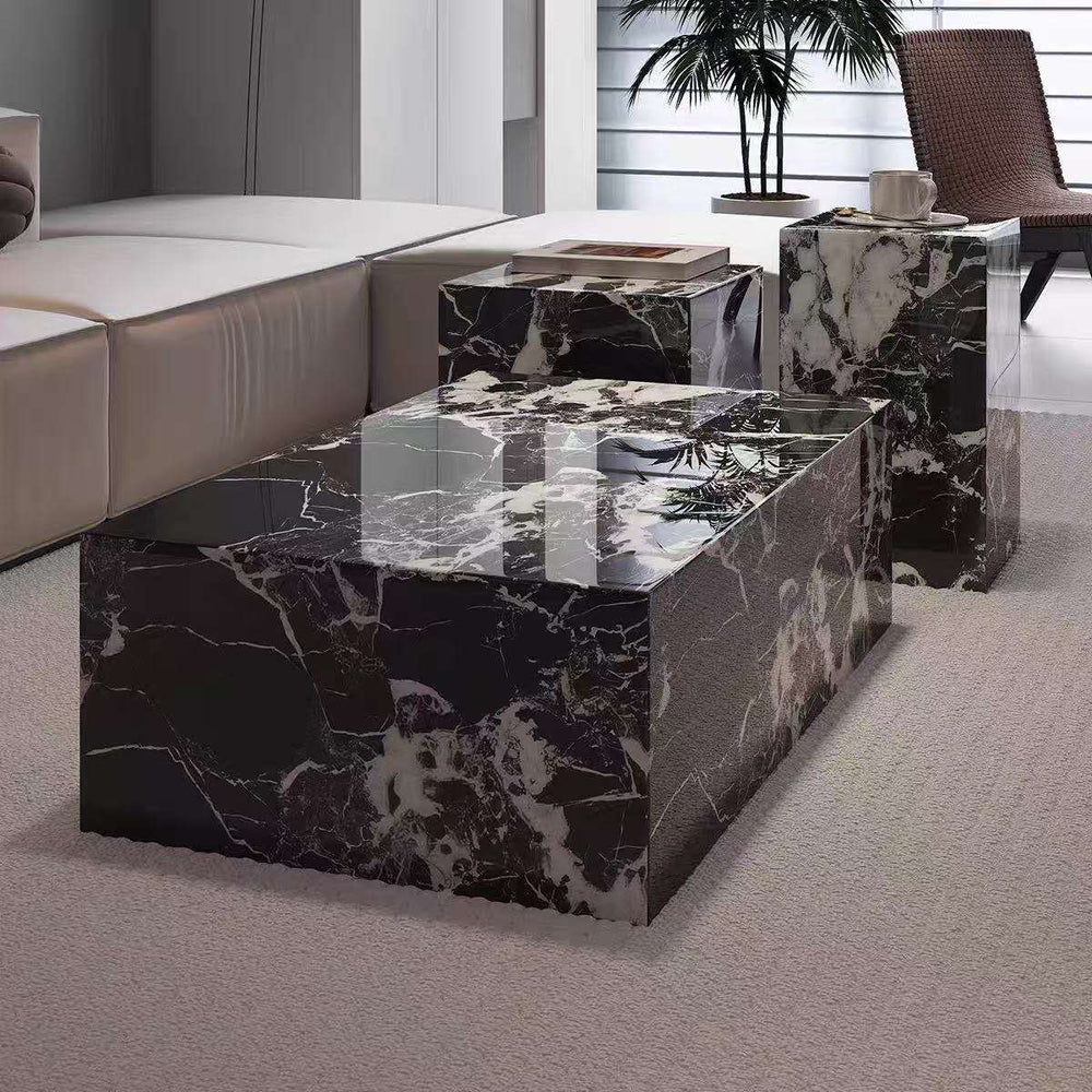 Modern Minimalist Marble Block Nesting Coffee Table Set – Shooting Angle 3