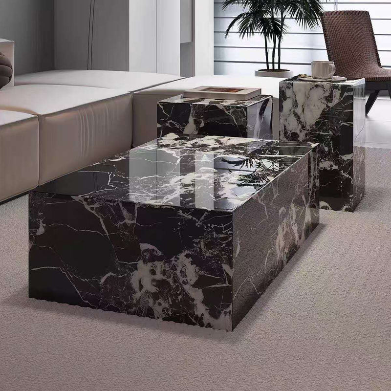 Modern Minimalist Marble Block Nesting Coffee Table Set – Shooting Angle 3