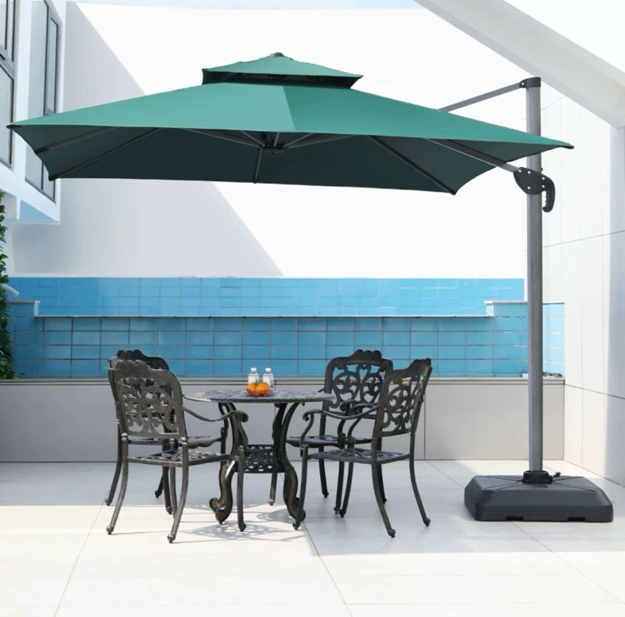 Roman outdoor solar LED cantilever umbrella