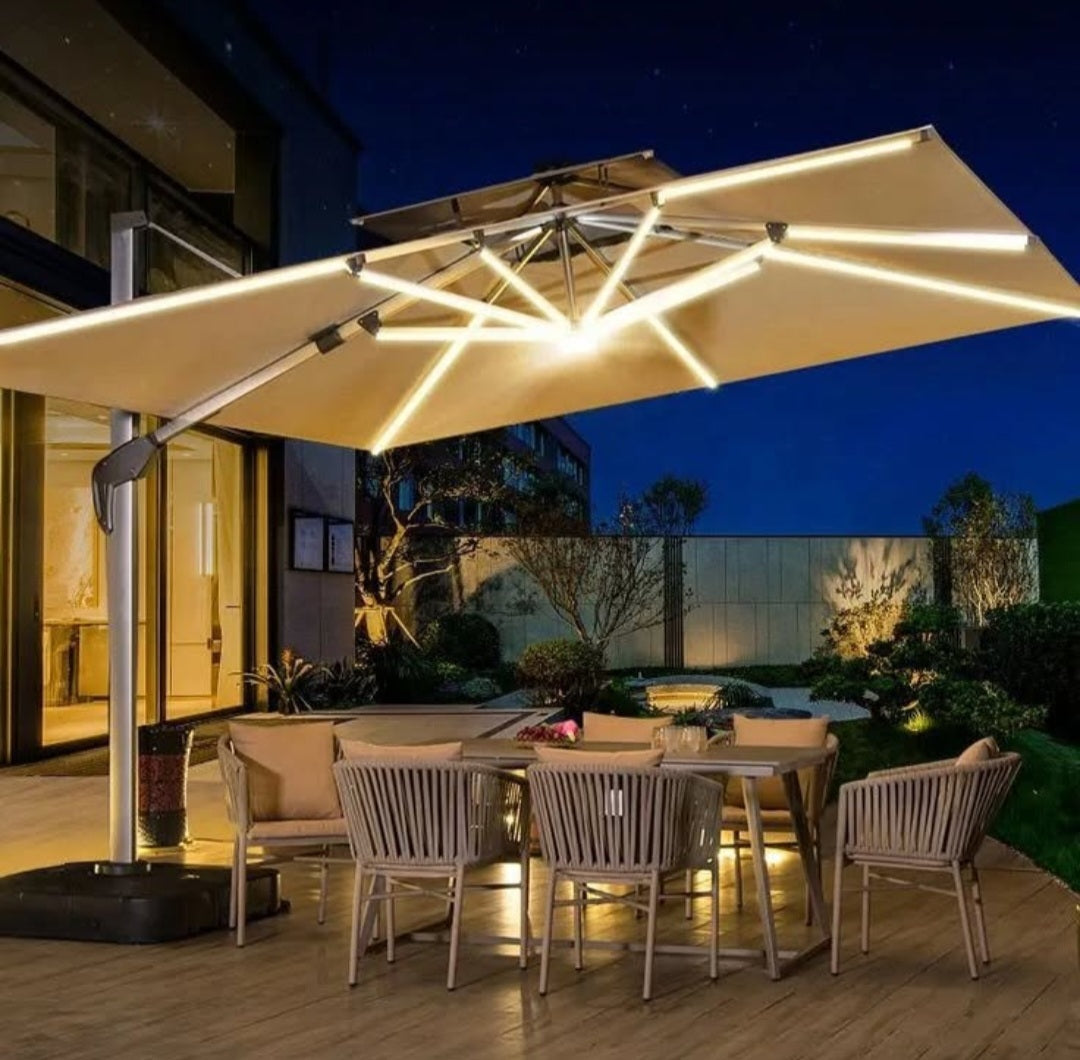 Roman outdoor solar LED cantilever umbrella