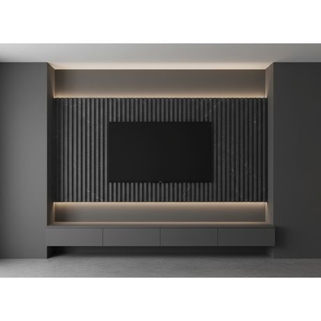 DecorMama® WPC 3D Slat Wall Cladding — Grey Marble