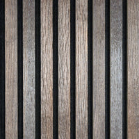 DecorMama Oak Veneer Acoustic Slat Panels, Smoke Oak slat close-up showing veneer grain